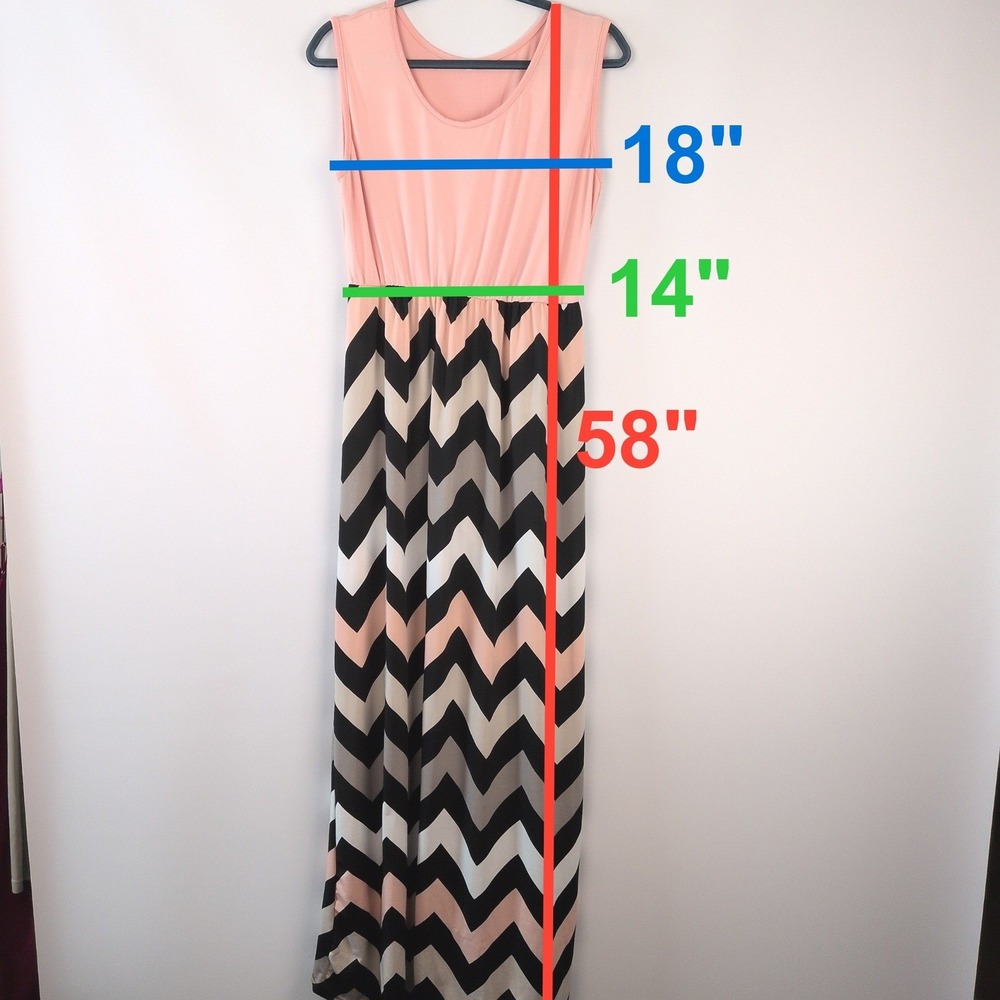 Unbranded Women XL Maxi Dress Pink Black Chevron Sleeveless Stretch Casual - Picture 2 of 6
